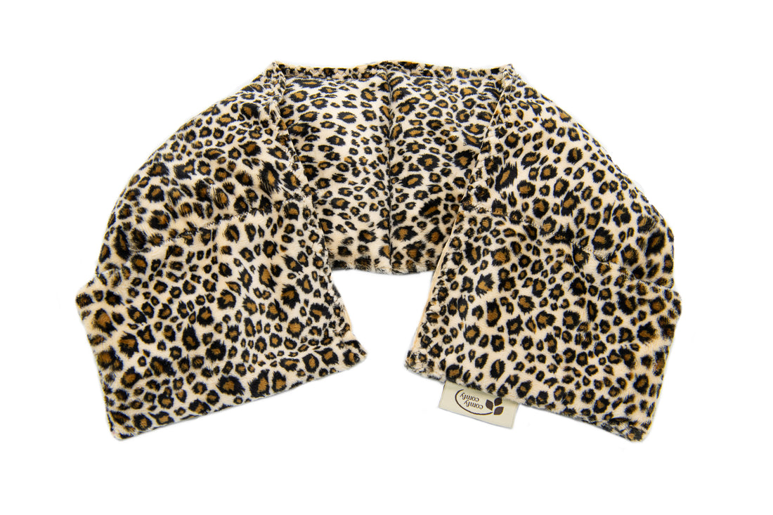 organic flaxseed ComfyWrap heat wraps in cheetah 