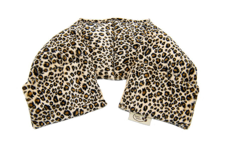 organic flaxseed ComfyWrap heat wraps in cheetah 